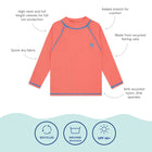 UV Protective Rash Vest Red, long sleeved and high necked for full sun protection. It's made from recycled fishing nets and is machine washable.